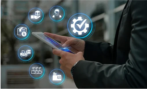 Man using his phone to access smart facility management system for integrated data record