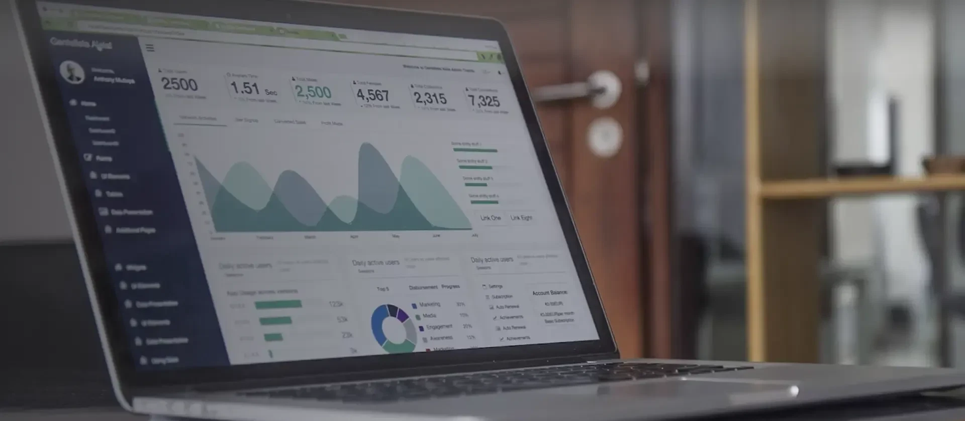 Automated facility services showing insights on integrated facilities management on a digital device. 