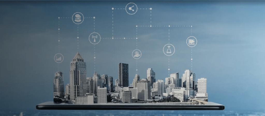 alt="Smart connected city using a maintenance management system"