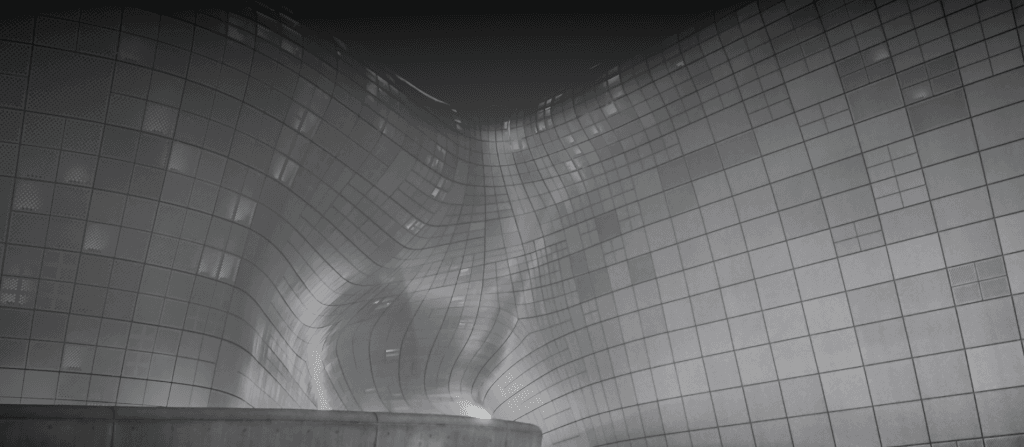 Zaha Hadid's style of construction is shown in this curved building.
