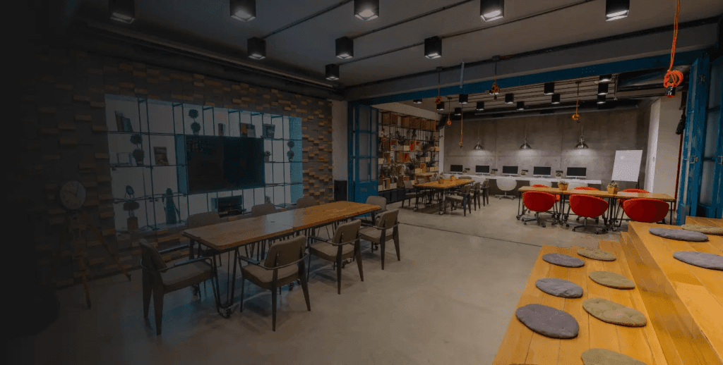 The future of work office interior design with open seats and a relaxed environment.