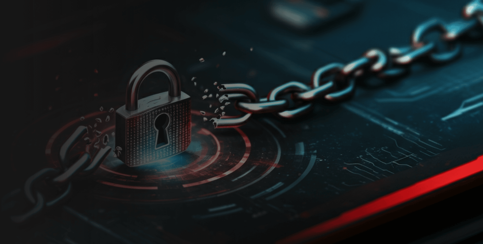 Third-party data breach risks symbolized by a glowing shield on a digital interface.