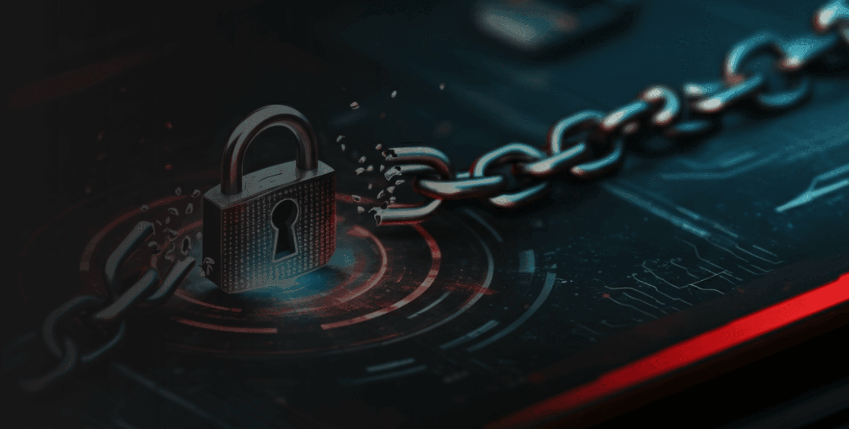 Third-party data breach risks symbolized by a glowing shield on a digital interface.